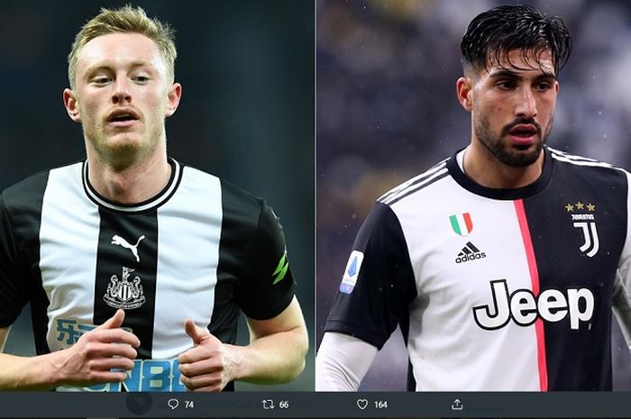 Sean Longstaff (kiri) Pemain Newcastle, Emre Can (kanan) Pemain Juventus.