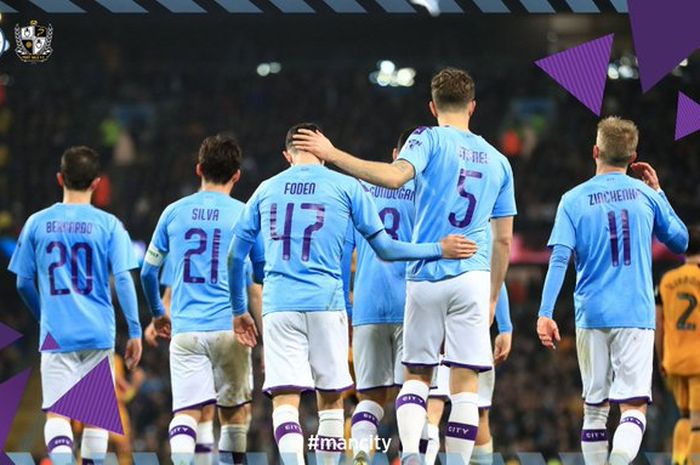 Selebrasi pemain Man City usai menang atas Port Dale di babak ketiga Piala FA, Sabtu (4/1/2020).