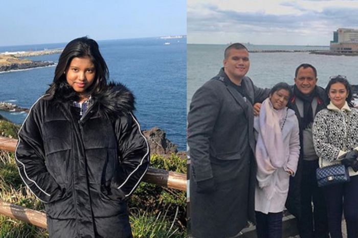 Gaya fashion Diandra Minunet, putri sambung Bella Saphira saat berada di Korea.
