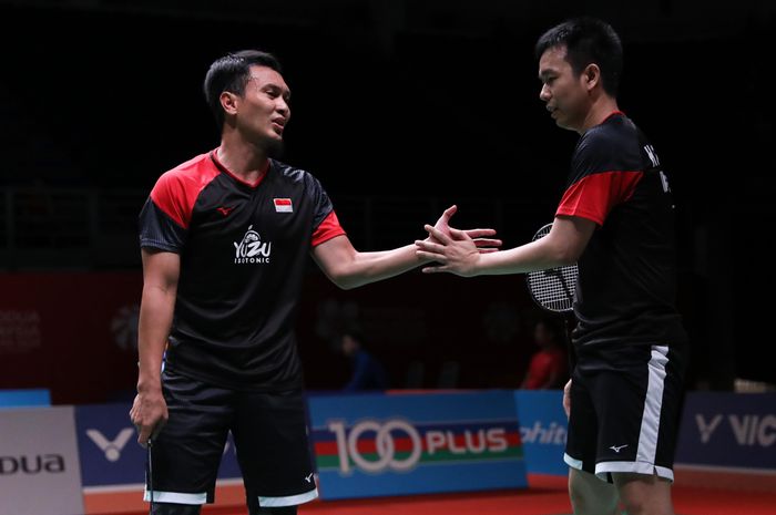 Mohammad Ahsan/Hendra Setiawan saat tampil pada babak pertama Malaysia Masters 2020 di Axiata Arena, Kuala Lumpur, Malaysia, Selasa (7/1/2020).