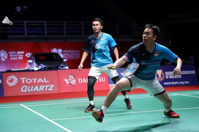 Aksi ganda putra Indonesia, Mohammad Ahsan/Hendra Setiawan pada babak perempat final Malaysia Masters 2020, Jumat (10/1/2020)