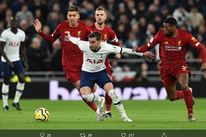 Laga Tottenham Hotspur kontra Liverpool pada pekan ke-22 Liga Inggris, Sabtu (11/1/2020).