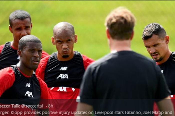 Tiga pemain Liverpool, Dejan Lovren, Fabinho dan Joel Matip sudah kembali berlatih setelah pulih dari cedera.