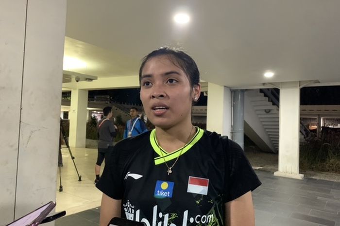 Pemain tunggal putri Indonesia, Gregoria Mariska Tunjung, usai bertanding pada babak pertama Indonesia Masters 2020 di Istora Senayan, Jakarta, Rabu (15/1/2020)