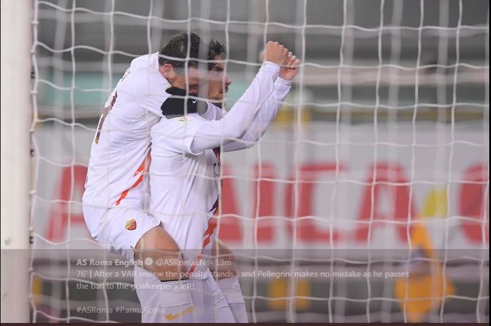 Lorenzo Pellegrini mencetak gol AS Roma ke gawang Parma dalam partai Coppa Italia, 16 Januari 2020.