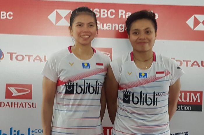 Ganda putri Greysia Polii/Apriyani Rahayu setelah memenangi laga semifinal Indonesia Masters 2020, Sabtu (18/1/2020) di Istora Senayan.