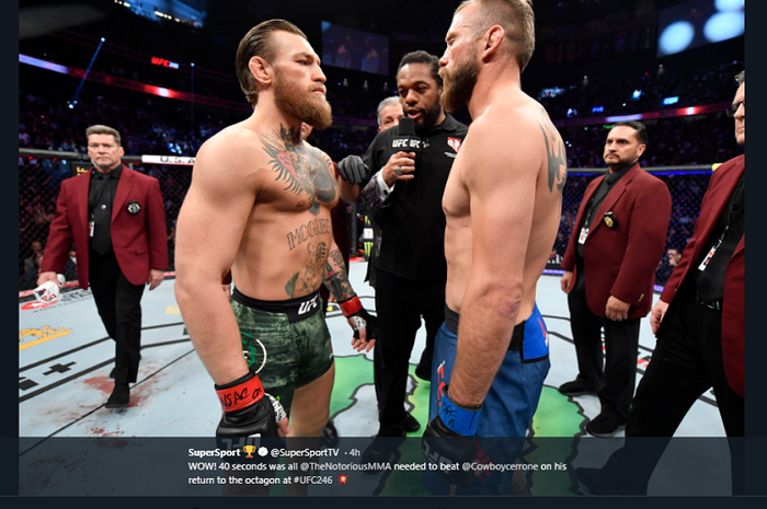 Kala Conor McGregor dan Donald Cerrone bersiap untuk bertanding pada UFC 246 sebagai headliner di T-Mobile Arena, Las Vegas, Minggu (19/1/2020). Saat itu, McGregor mampu menundukkan Cerrone dalam waktu 40 detik di ronde pertama. 