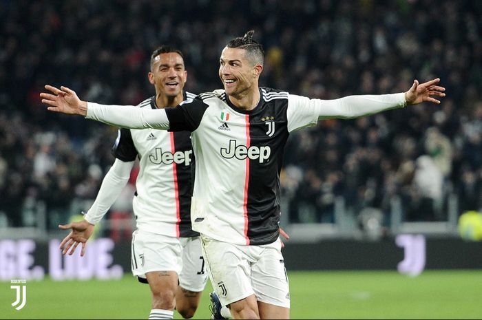Selebrasi Cristiano Ronaldo usai membobol gawang Parma dalam lanjutan Liga Italia, Minggu (19/1/2020).