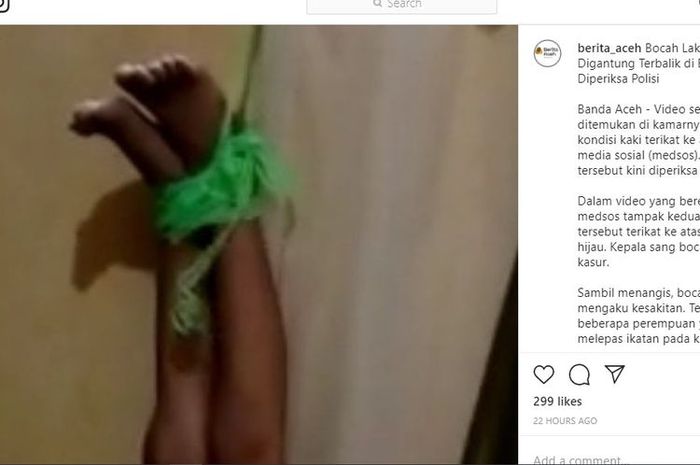 Seorang ibu menggantung anaknya dengan posisi kaki di atas dan kepala di bawah viral di media sosial