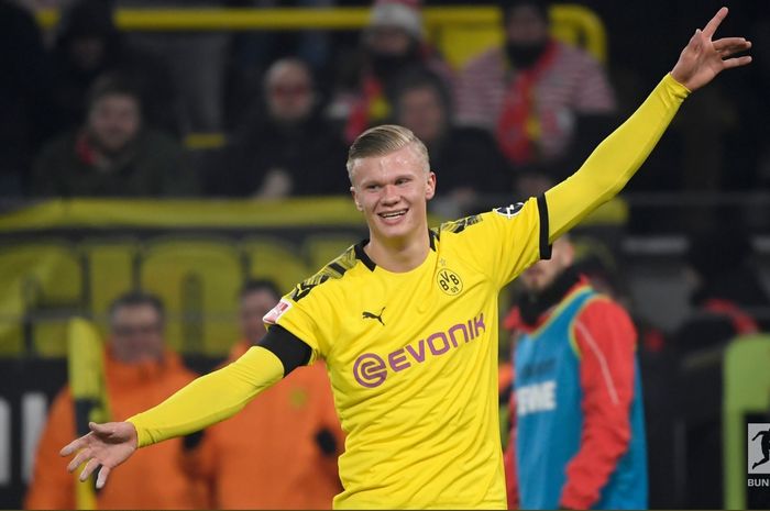 Striker asal Norwegia, Erling Haaland, saat membela Borussia Dortmund.