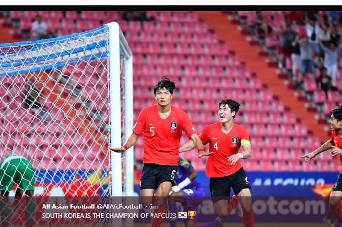 Jeong Tae-wook mencetak gol kemenangan timnas U-23 Korea Selatan atas Arab Saudi di final Piala Asia U-23 2020, 26 Januari 2020.