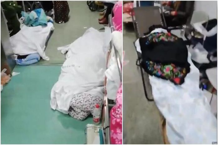 Diduga mayat di lorong rumah sakit kota Wuhan.