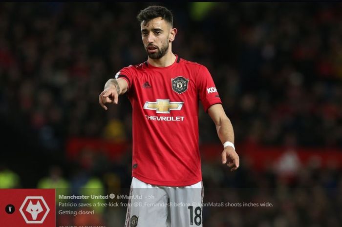 Bruno Fernandes dalam pertandingan Manchester United vs Wolves di Old Trafford, 1 Feruari 2020.