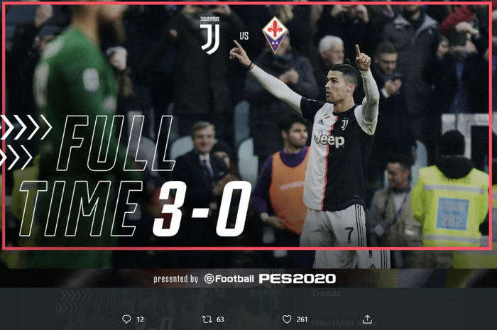 Hasil akhir pertandingan pekan ke-22 Liga Italia yang mempertemukan Juventus dengan Fiorentina, Minggu (2/2/2020)