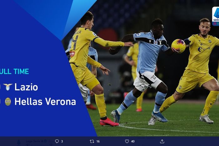 Lazio hanya mampu bermain imbang melawan Hellas Verona pada lanjutan kompetisi Liga Italia pada Kamis, (6/2/2020) pukul 02.45 WIB dengan skor 0-0.