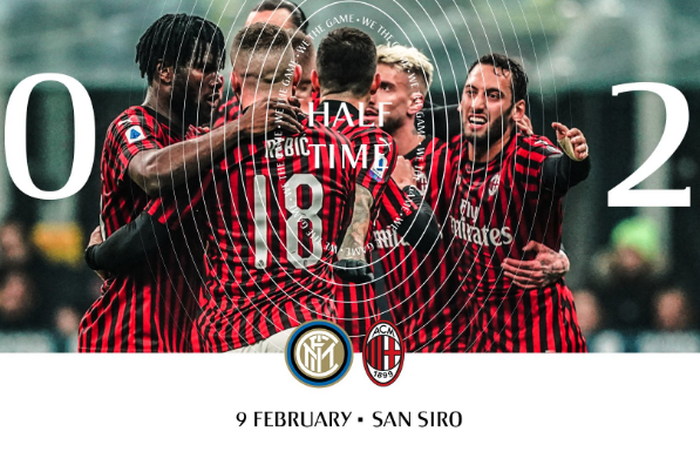 AC Milan unggul atas Inter Milan dalam derby della Madonnina di Giuseppe Meazza, 9 Februari 2020.