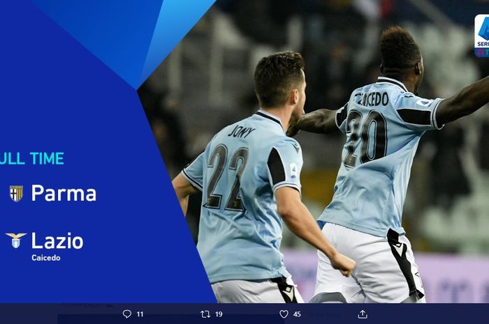 Lazio berhasil meraih poin penuh saat melawan Parma dengan skor tipis 1-0 pada pekan ke-23 Liga Italia 2019-2020.