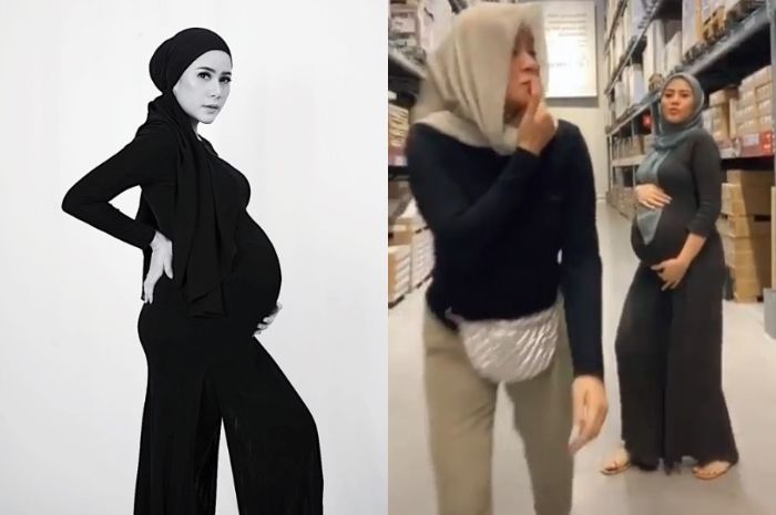 Cynthia Ramlan, lincah berjoget tiktok bareng Olla Ramlan meskipun usia kandungannya telah masuk di bulan ke 8.