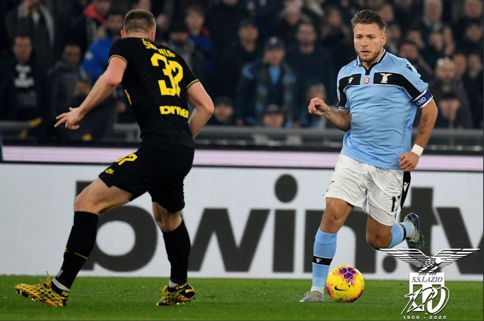 Ciro Immobile dalam laga Lazio vs Inter Milan di pekan ke-24 Liga Italia, Minggu (16/2/2020) di Stadion Olimpico Roma.