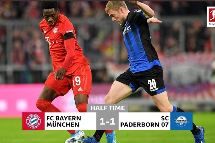 Babak pertama pertandingan pekan ke-23 Bundesliga antara Bayern Muenchen melawan Paderborn berakhir dengan skor 1-1.