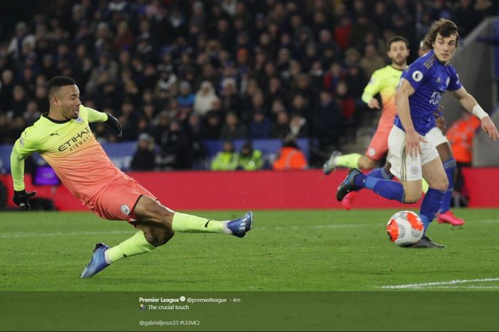 Gabriel Jesus saat laga Manchester City Vs Leicester City di King Power Stadium pada pekan ke-27 Liga Inggris, Sabtu (22/2/2020).