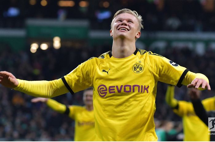 Erling Haaland, mencetak gol ke-9 dalam 6 penampilan di Bundesliga bersama Borussia Dortmund.