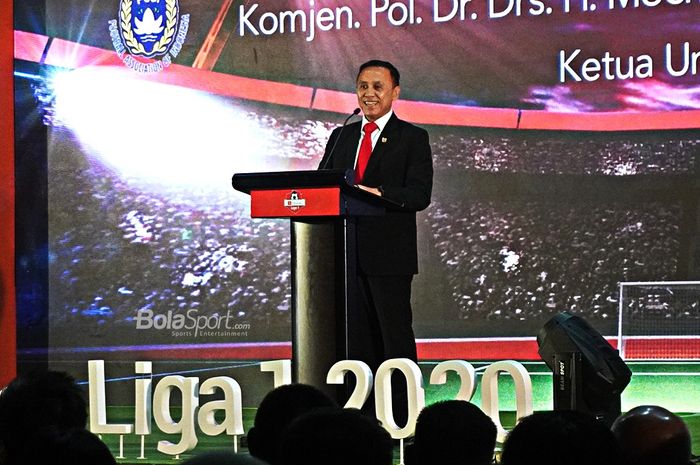 Ketua Umum PSSI, Mochamad Iriawan, dalam acara launching Shopee Liga 1 2020, Senin (24/2/2020).