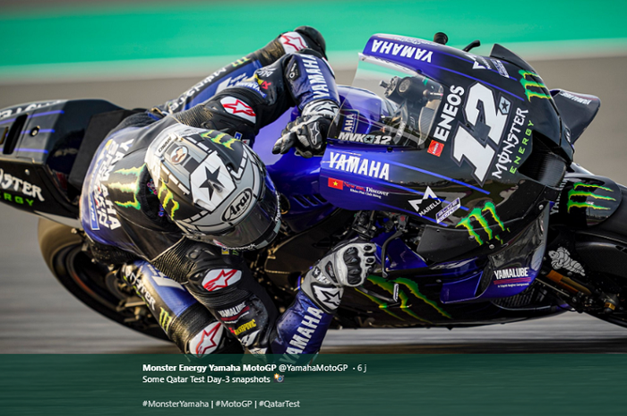 Pembalap Monster Energy Yamaha,  Maverick Vinales, saat beraksi di Sirkuit Losail, pada tes pramusim MotoGP 2020, Senin (24/2/2020). 