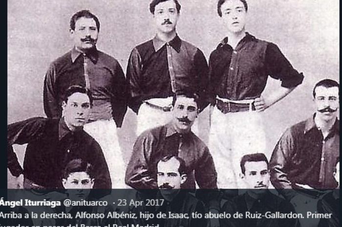 Alfonso Albeniz (barisan tengah paling kanan), pemain pertama yang pindah dari Barcelona ke Real Madrid.