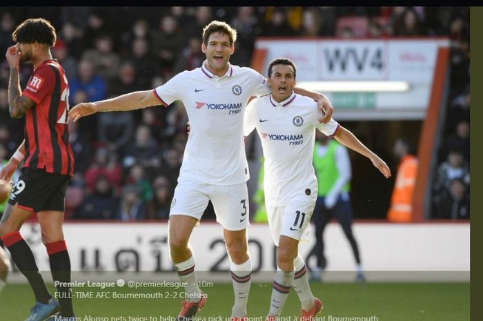 Marcos Alonso (kiri) mencetak dua gol saat Chelsea bertamu ke Bournemouth dalam lanjutan Liga Inggris, 29 Februari 2020.