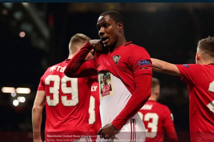 Odion Ighalo merayakan golnya untuk Manchester United.