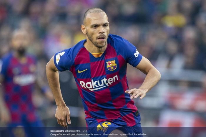 Aksi Martin Braithwaite dalam pertandingan Barcelona.