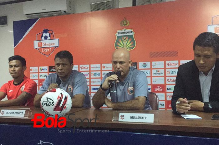 Konferensi pers Persija Jakarta jelang lawan Bhayangkara FC pada pekan ketiga Shopee Liga 1 2020, di Stadion PTIK, Melawai, Jakarta Selatan, Jumat (13/3/2020).