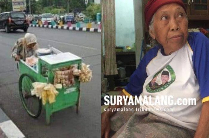 Mbah Hawati, penjual gorengan di Surabaya yang uang receh hasil jualannya raib digondol maling.