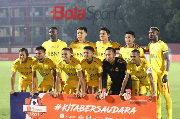 Skuad Bhayangkara FC untuk melawan Persija Jakarta pada pekan ketiga Shopee Liga 1 2020 di Stadion PTIK, Melawai, Jakarta Selatan, Sabtu (14/3/2020).