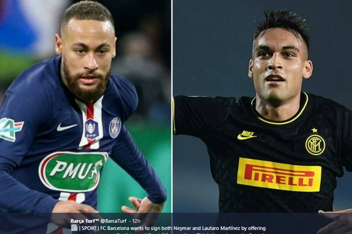 Penyerang Paris Saint-Germain dan Inter Milan, Neymar dan Lautaro Martinez menjadi target utama transfer Barcelona.