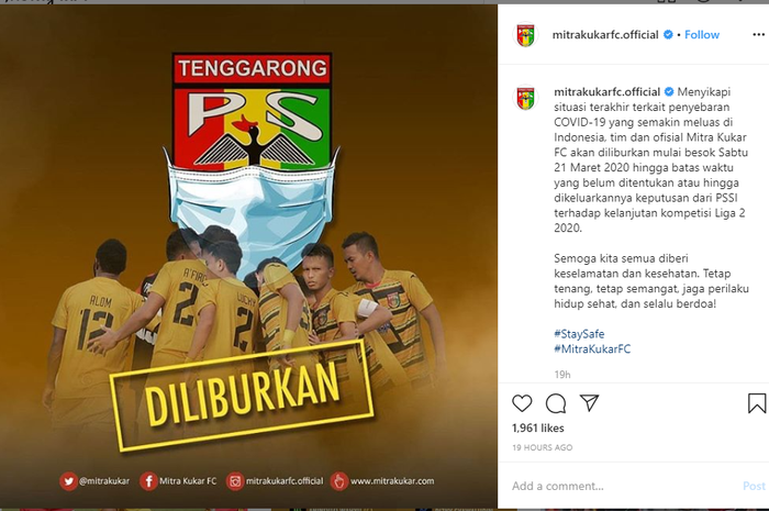 Corona Menghantui Sepak Bola Indonesia, Mitra Kukar Liburkan Tim ...