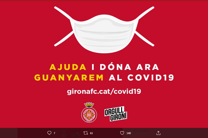 Salah satu foto di twitter resmi Girona FC tentang virus corona.