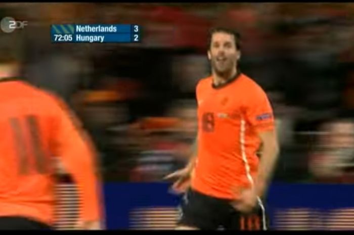 Ruud van Nistelrooy usai mencetak gol terakhirnya buat timnas Belanda, 29 Maret 2011.