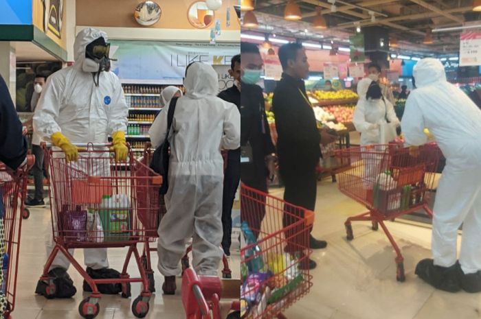 viral warga menggunakan APD untuk belanja di tengah kelangkaan alat perlindungan diri tersebut