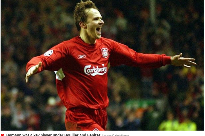 Mantan gelandang Liverpool, Dietmar Hamann, saat pertandingan bersama Liverpool.