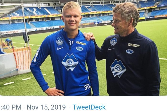 Erling Haaland dan Ole Gunnar Solskjaer saat masih berada di klub Norwegia, Molde FK