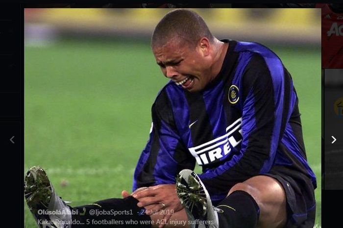 Ronaldo Luis Nazario menangis kesakitan saat mengalami cedera.