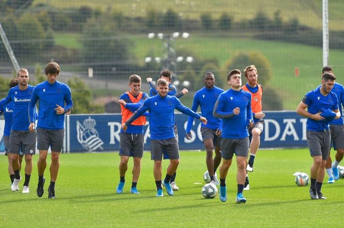 Pemain Real Sociedad tengah menjalani latihan di Zubieta