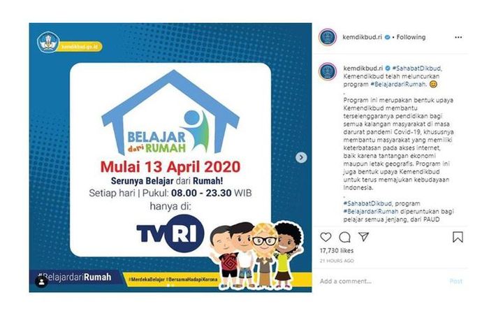 Jadwal Lengkap Belajar Dari Rumah Di Tvri Sd Sma Sabtu 18 April 2020 Semua Halaman Hai