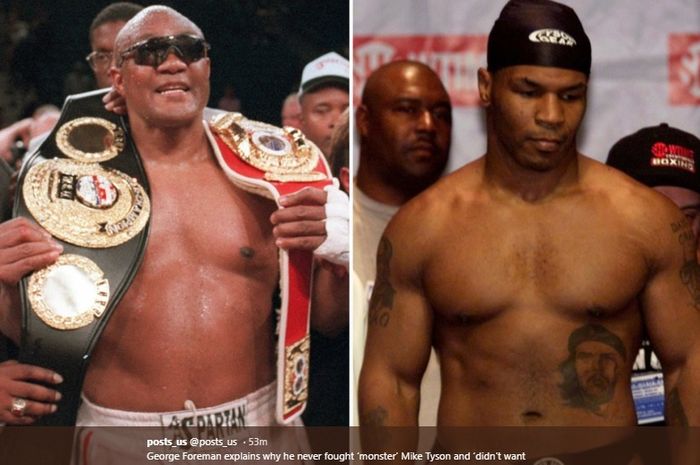 George Foreman (kiri) dan Mike Tyson (kanan).