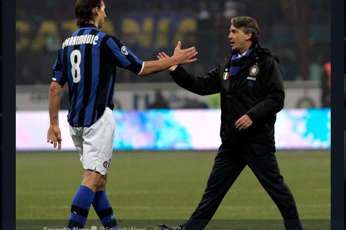 Roberto Mancini dan Zlatan Ibrahimovic saat masih membela Inter Milan.