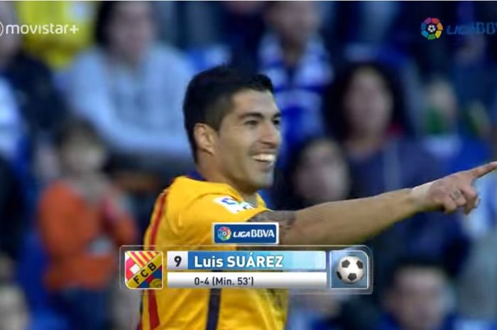 Luis Suarez, menyumbang 4 gol dan 3 assist dalam laga Barcelona kontra Deportivo La Coruna, 20 April 2016.