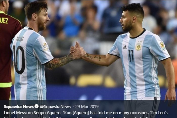 Lionel Messi dan Sergio Aguero saat membela timnas Argentina.