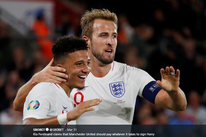 Dua penyerang timnas Inggris, Harry Kane (kanan) dan Jadon Sancho.